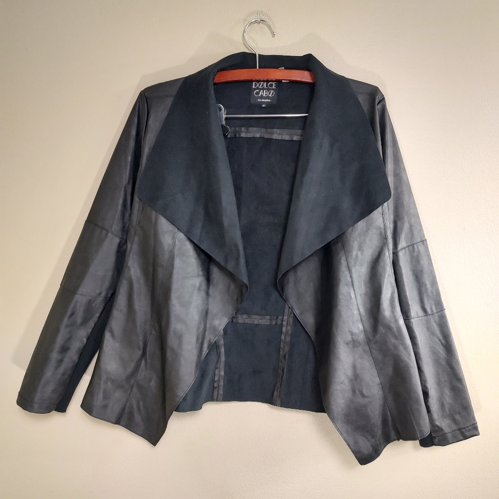 Dolce Cabo Los Angeles Vegan Leather Open Drape Jacket Size Medium